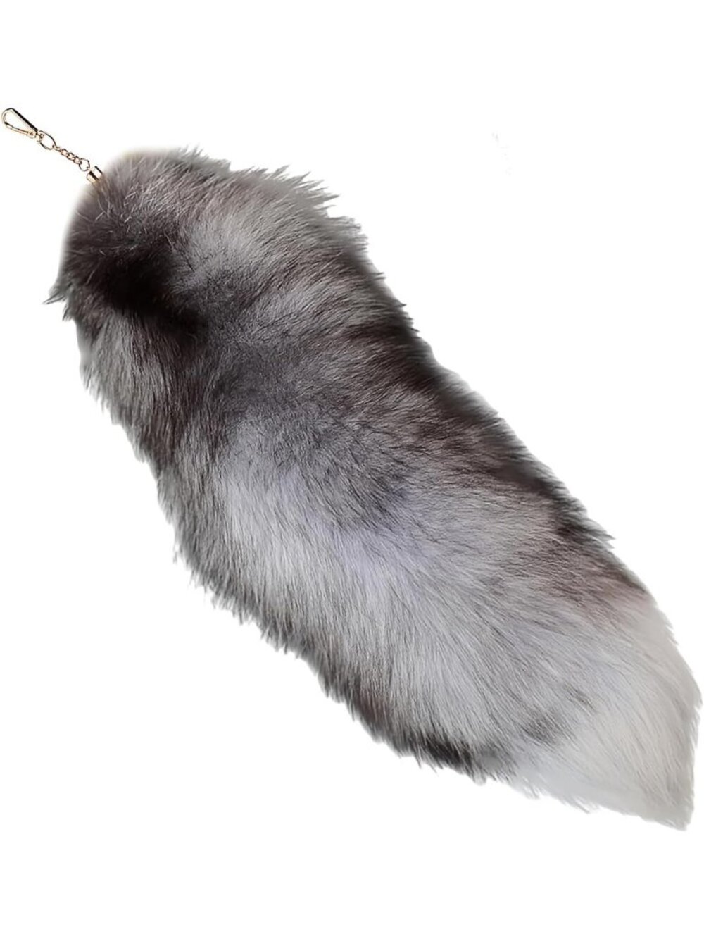 Silver Blue Fluffy Therian Fox Tail Keychain Soft Plush Ren Faire Accessory